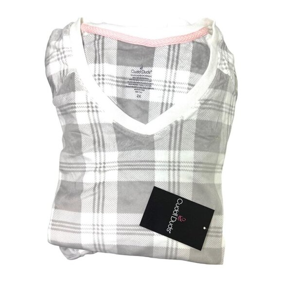 Cuddl Duds Womens Gray Plaid Velour V Neck Long Sleeve Pajama Set Plus Sz 2X New - Picture 2 of 8